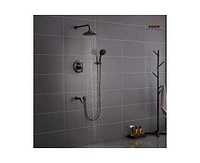 Casainc Wall Mount 3 Funtions Rainfall Shower System with Setting Handheld, Bath Spout, Rough-In Valve and Diverter