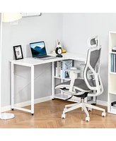 Homcom L-Shaped Computer Desk with 2 Side Shelves and Steel Frame