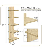 Sorbus 5 Tier Vertical Wall-Mounted Floating Shelves for Bathroom, Bedroom, Living Room, Kitchen and More (Maple