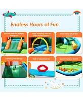 Costway Inflatable Bounce House Kids Water Splash Pool Dual Slide Jumping Castle w/ Bag