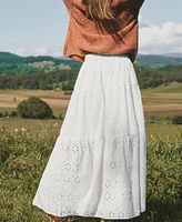 Cupshe Women's White Cotton Eyelet Midi Skirt