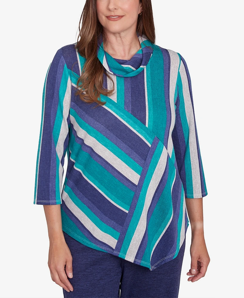 Alfred Dunner Women's French Quarter Spliced Stripe Cowl Neck Top