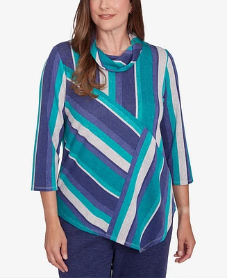 Alfred Dunner Women's French Quarter Spliced Stripe Cowl Neck Top