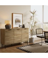 LuxenHome Mid-Century Modern Wave 3-Door 55.1-Inch Wide Kitchen Sideboard Cabinet with Metal Legs
