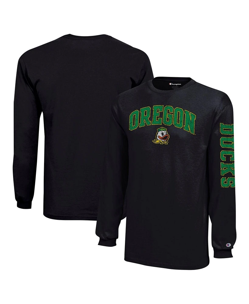 Champion Big Boys and Girls Black Oregon Ducks Distressed Arch Over Logo Long Sleeve T-Shirt
