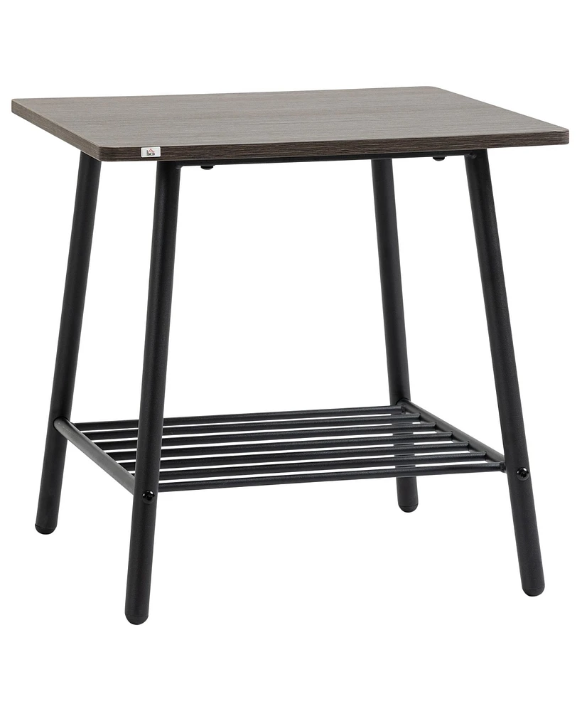 Homcom Square Side Table with Storage, 2-Tier End Table with Slat Shelf and Metal Frame for Living Room, Gray