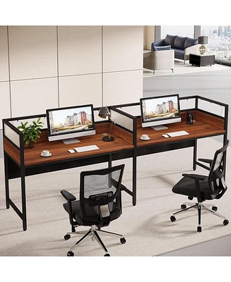 Tribesigns 94.48" Two-Person Office Desk with Privacy Panel, Long Computer Office Double Desk for 2 People