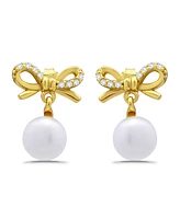 Macy's Freshwater Cultured Pearl Cubic Zirconia Bow Post Earrings