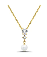 Macy's Freshwater Cultured Pearl Drop Cubic Zirconia Pendant Necklace