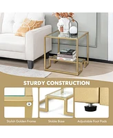 Gouun 22 Inch 2-Tier Square Sofa Side Table with Tempered Glass Tabletop