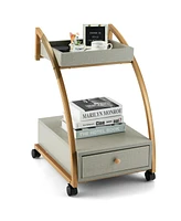 Gouun Modern 2-Tier Rolling End Table with Tray Top and Pull-Out Drawer