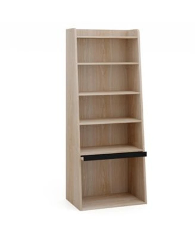 Gouun 6 Tier Bookcase Freestanding Ladder Bookshelf With 2 Adjustable Shelves Flip Up Door