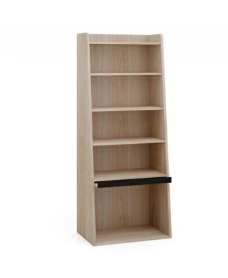 Gouun 6-Tier Bookcase Freestanding Ladder Bookshelf with 2 Adjustable Shelves Flip Up Door
