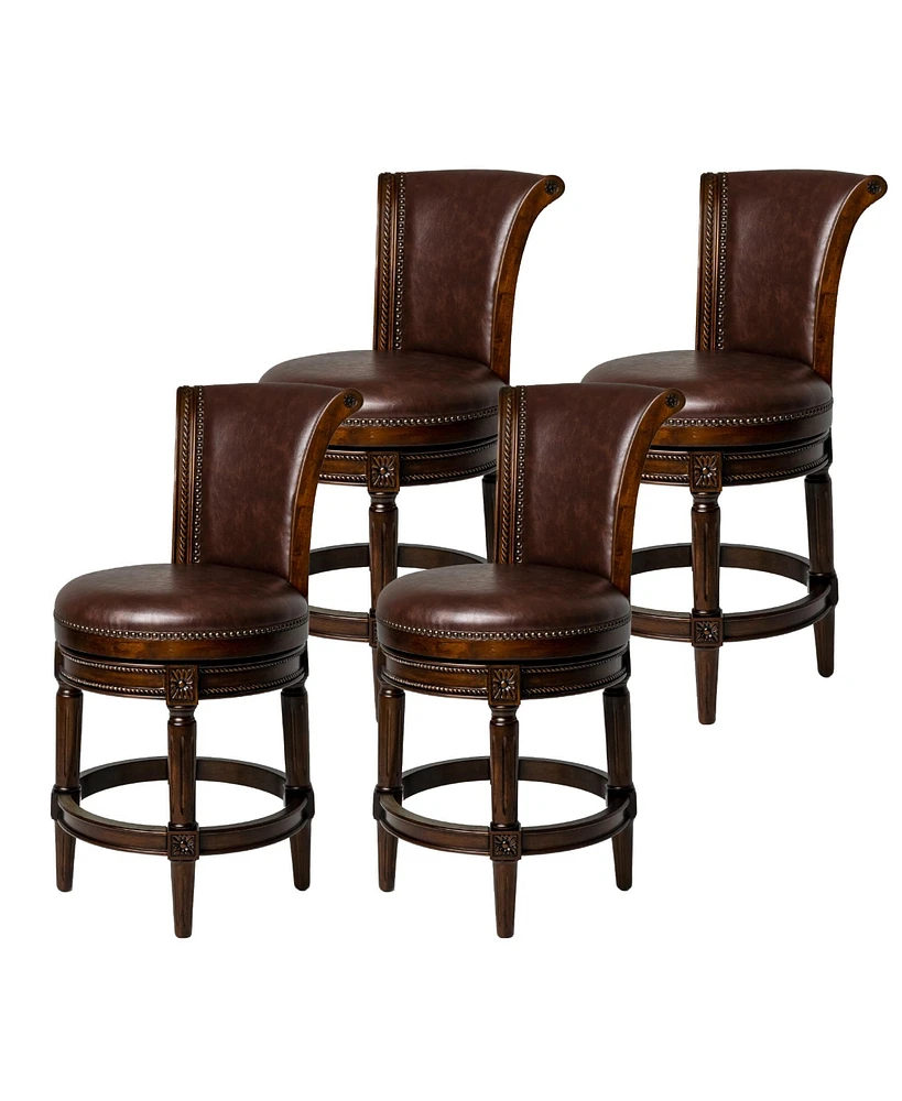 Maven Lane Pullman Wooden Swivel Stool, Dark Walnut w/ Leather