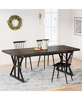 Tribesigns Farmhouse Dining Table for 6 People, 70.8-Inch Rectangular Wood Table, Rustic Kitchen with Heavy Duty Metal Legs Ro