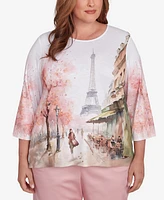 Alfred Dunner Plus Coming Up Roses Paris Scenic Crew Neck Top