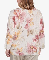 Alfred Dunner Plus Coming Up Roses Crew Neck Floral Sweater