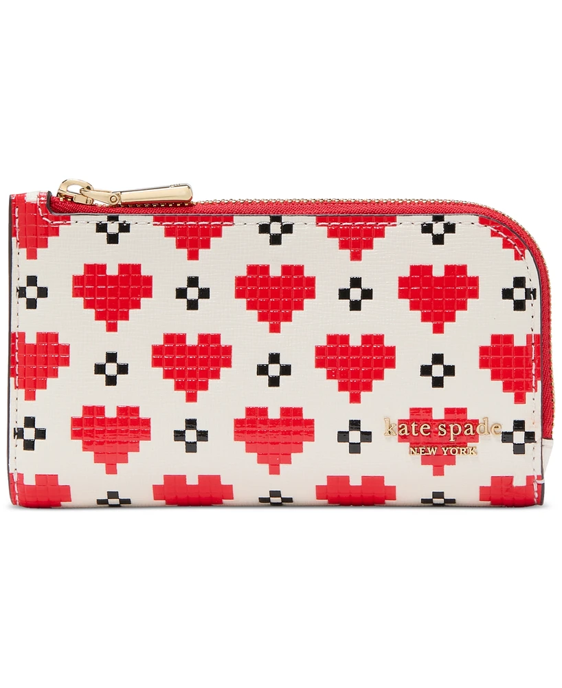 kate spade new york Devin Pixel Hearts Embossed Saffiano Leather Slim Bifold Wallet