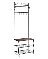 Kings Brand Furniture Entryway Shoe Bench, Coat Rack, Hall Tree Storage Organizer with Hooks