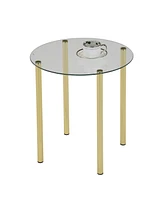 Kings Brand Furniture Milnai Round Side End Accent Table, Gold Metal/Glass