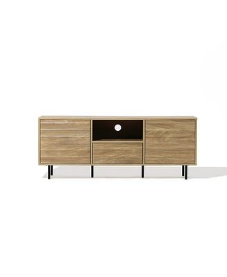 LuxenHome Mid-Century Modern Wave 2-Door 1-Drawer Tv Console with Metal Legs