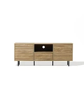 LuxenHome Mid-Century Modern Wave 2-Door 1-Drawer Tv Console with Metal Legs