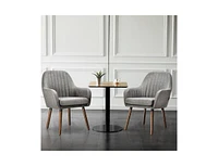 Slickblue Set of 2 Retro Grey Linen Upholstered Accent Chair with Stylish Wood Legs