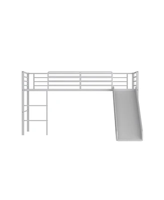 Gouun Twin Metal Loft Bed with Slide Safety Guardrails and Built-in Ladder