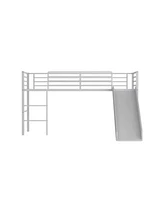 Gouun Twin Metal Loft Bed with Slide Safety Guardrails Built-in Ladder