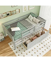 Gouun Twin Size Low Loft Bed with 3 Drawers with Ladder and Full-length Guardrails