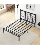 Gouun Full Size Platform Bed with Headboard and Metal Frame-Full Size