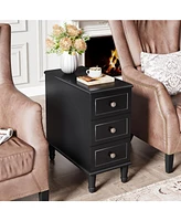 Tribesigns Solid Wood End Table Set of 2, Fully Assembled Narrow Side Table with Drawers, Pre-Assembled Nightstand Slim Bedside Table for Small Spaces