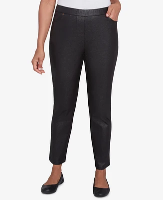 Alfred Dunner Petite Rue Rivoli Faux Leather Flat Elastic Waist Medium Length Pants