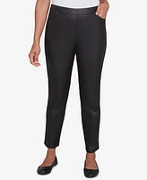 Alfred Dunner Petite Rue Rivoli Faux Leather Flat Elastic Waist Medium Length Pants