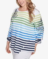 Ruby Rd. Plus Striped Embellished Three Quarter Sleeve Top