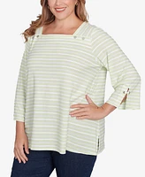 Ruby Rd. Plus Ribbon Stripe Laced Sleeve Top