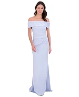 Eliza J Women's Off-The-Shoulder Faux-Pearl-Embellished Evening Gown