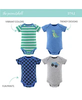 The Peanutshell Boy Truck Dino Bodysuits, 4-Pack