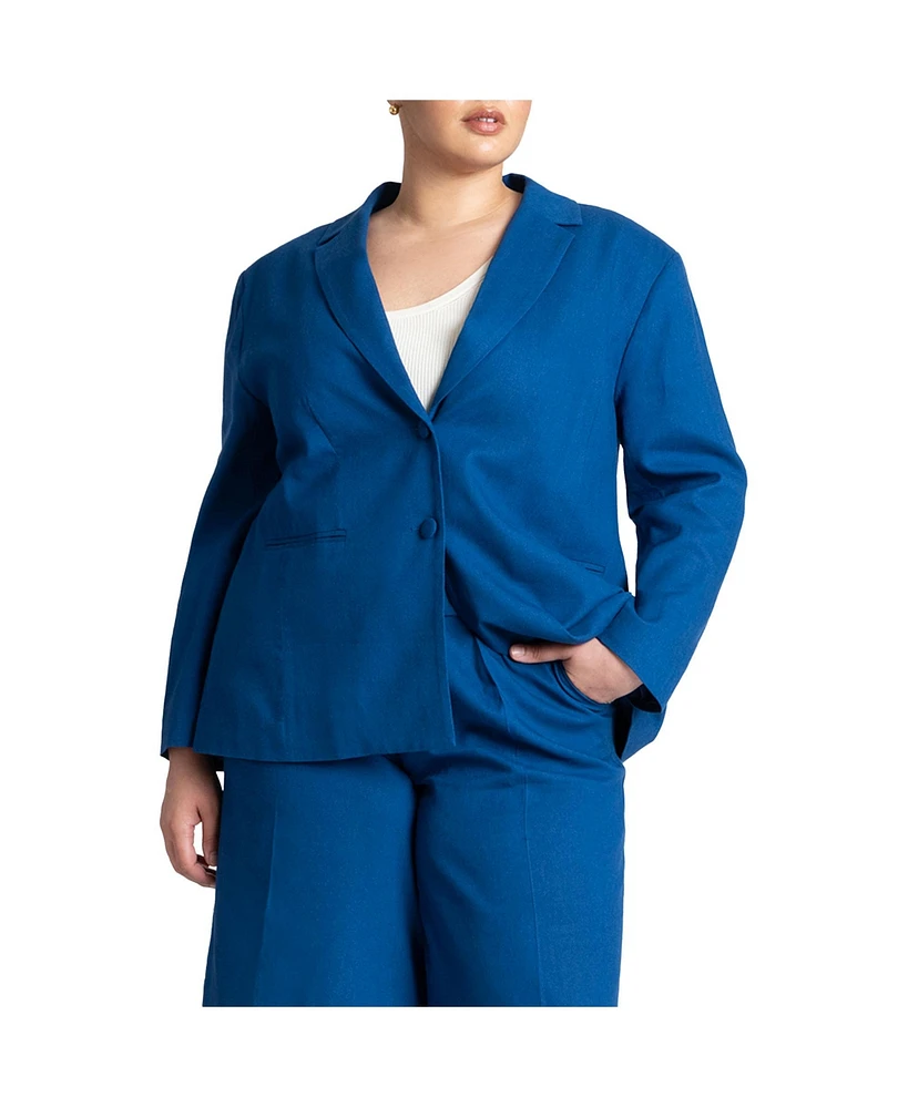 Eloquii Plus Oversized Strong Shoulder Linen Blazer