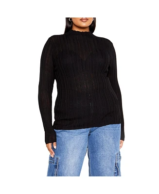 City Chic Plus Crinkle Knit Sweater