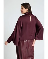 Eloquii Plus Cuffed Kimono Sleeve Mockneck Blouse