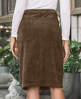 Cupshe Women's Brown Corduroy Button Up Patch Pocket Midi Skirt