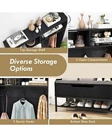 Costway 69" Tall Hall Tree with Seat Cushion Open Compartments Hooks Lift-top Storage