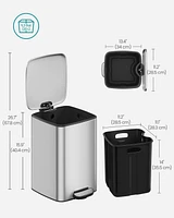 Slickblue 5.2-Gallon (20L) Stainless Steel Trash Can, Kitchen Garbage Bin with Durable Design