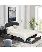 Gouun Platform Bed Frame with 4 Storage Drawers and Adjustable Headboard-Queen Size