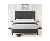 gaomon Twin Bed Frame, Linen Upholstered Platform Twin Bed Frame with Height Adjustable Headboard