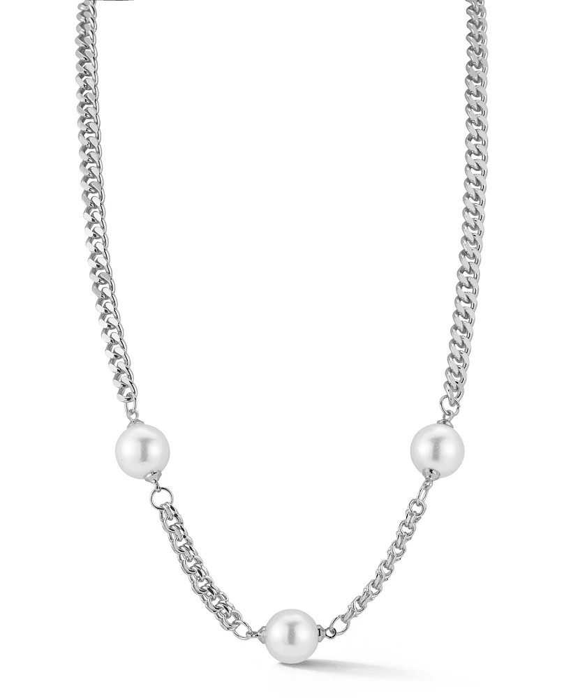 Rachel Zoe Gold Plated Pearl Station Necklace with Curb Chain