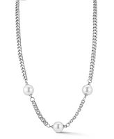 Rachel Zoe Gold Plated Pearl Station Necklace with Curb Chain