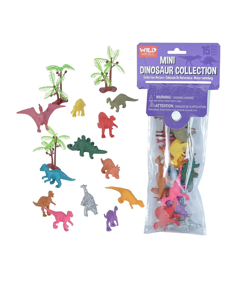 Wild Republic Polybag Mini Dinosaur Figurines, 15 Pieces