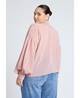 Eloquii Plus Sheer Mock Neck Cape Blouse